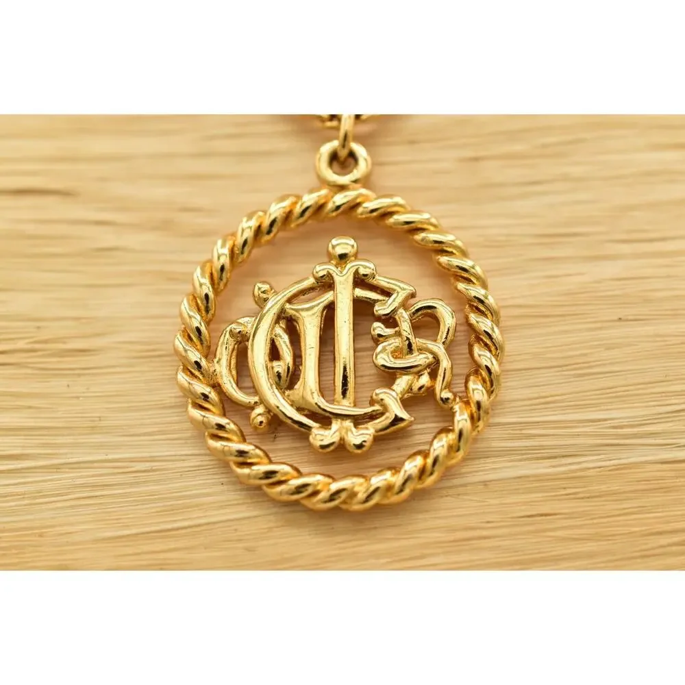 Christian Dior Vintage Insignia Logo Pendant Necklace Gold Tone Signed 80s BinBM - Picture 2 of 16